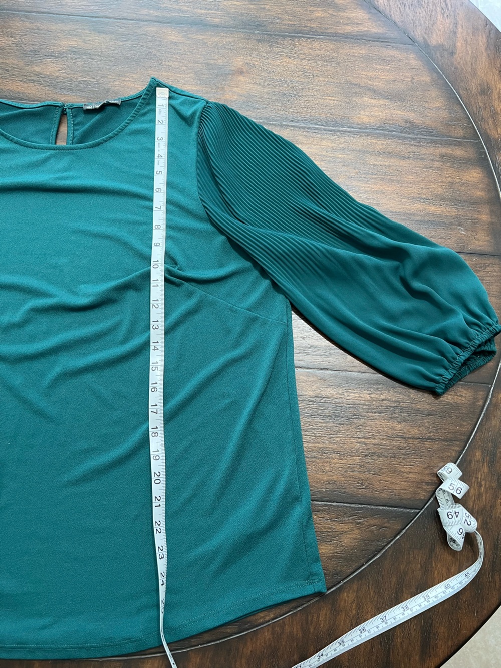 Adrianna Papell Plus Size 1X Dark Green Pullover Blouse Top 3/4 Balloon Sleeves - Picture 10 of 10